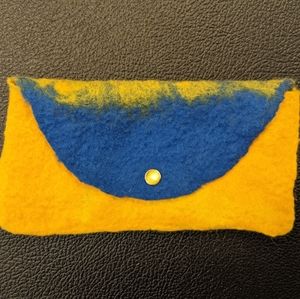 Handcrafted Yellow and Blue Wool Felt Clutch NWOT